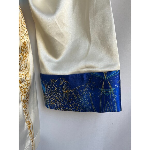 Antonio Stefano Cream White Satin Robe Size M Gold Blue Novelty Leopard Print - Picture 6 of 12